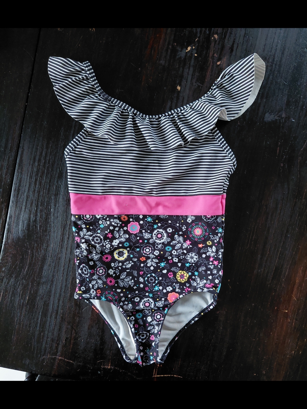 Nano One-Piece Floral & Stripe Swimsuit with Pink Waistband